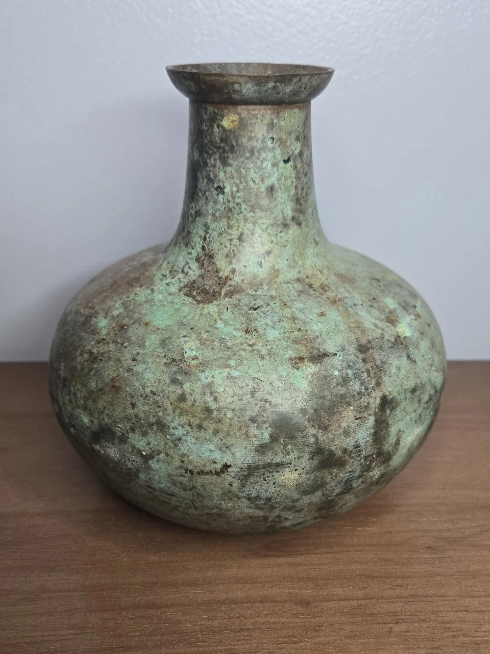 Heavy Patina Solid Metal Globular Vase 7